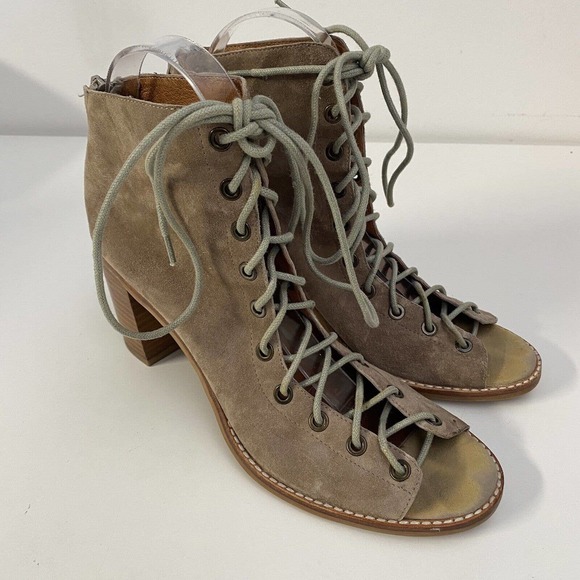 Jeffrey Campbell Cors Lace Up Bootie Sandal Gray Suede Corset Block Heel… - Picture 2 of 10